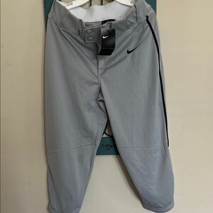 Nike Men's Light Gray BASEBALL PANTS  with Black Logo AND STRIPE (short)